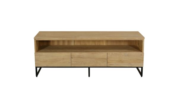 Meuble TV Modena 150 cm avec 3 tiroirs et niche ouverte en teck clair brossé - Collection Diamond