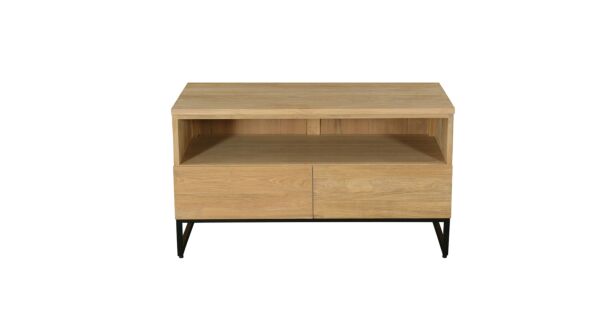 Meuble TV Modena 100 cm avec 2 tiroirs et niche ouverte en teck clair brossé - Collection Diamond