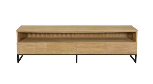 Meuble TV Modena 200cm avec 4 tiroirs et niche ouverte en teck clair brossé - Collection Diamond