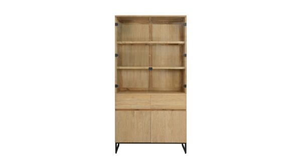 Modena Vitrinekast Met 2 Draaideuren en 2 Glasdeuren en 2 Laden 100cm x 47cm x H198cm Teak Light Brushed