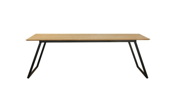 Modena Interieurtafel Met Tapse Poten Zwart Metaal 240cm x 100cm x H78cm Teak Light Brushed