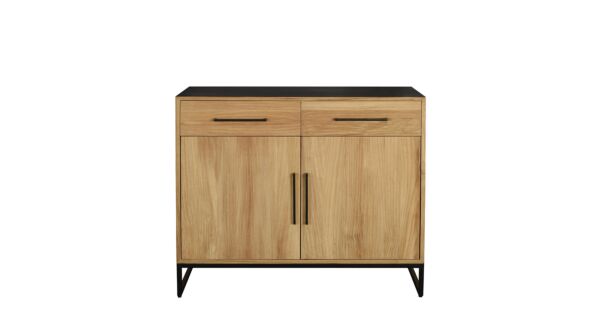 Buffet Inca 110 cm avec 2 portes tournantes et 2 tiroirs - Teck clair brossé - Collection Diamond
