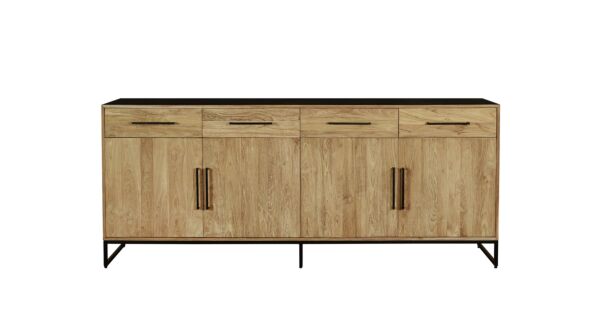 Buffet Inca 220 cm avec 4 portes tournantes et 4 tiroirs - Teck clair brossé - Collection Diamond