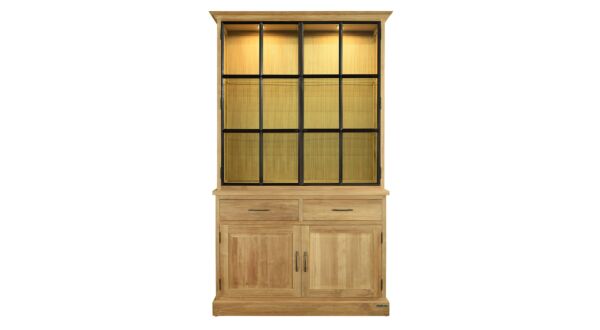 Vitrine Classique en Teck 130cm 2 Portes Tournantes en Métal + éclairage LED Collection Classic-Line Diamond