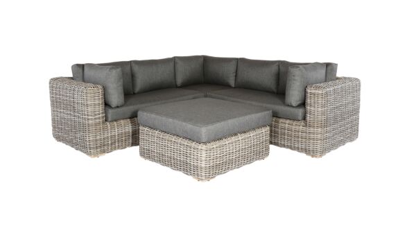Brava Wicker Lounge Hoekset White Faded Grey 10MM Wicker PE - Serval Anthracite Kussens -  Alu Frame Luxury Lounge