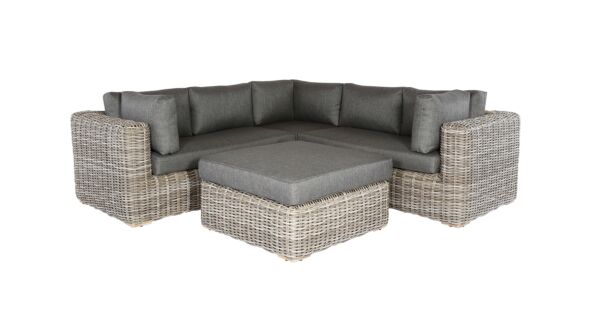 Ensemble d'angle lounge en osier Brava Blanc Délavé Gris Osier PE 10MM - Coussins Serval Anthracite - Cadre Alu Luxury Lounge