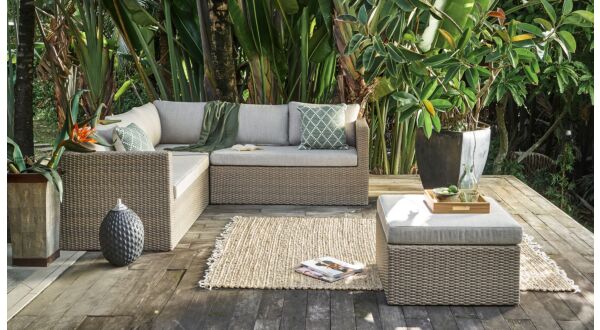 Georgia Wicker Lounge Hoekset Light Kobo Grey 7MM Wicker PE - Royal Stone Grey Kussens -  Alu Frame Luxury Lounge