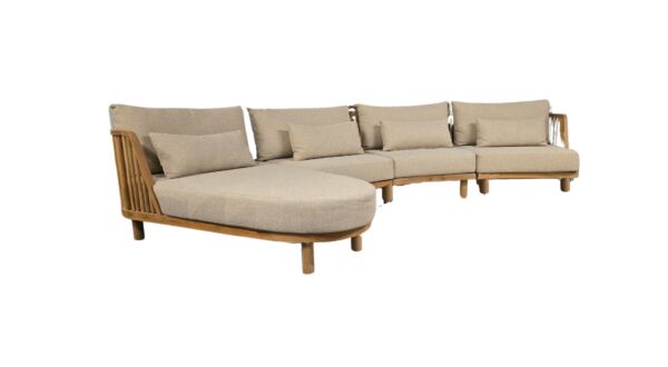Teak Hoeklounge Spindel XL-Versie Chaise Longue + 3 Elementen 