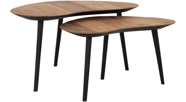 Organus Salontafel Large + Small - 2 Stuks Naturel Teak Recup Hout Met Zwart Metalen Frame 40cm x  83cm x H61cm 
