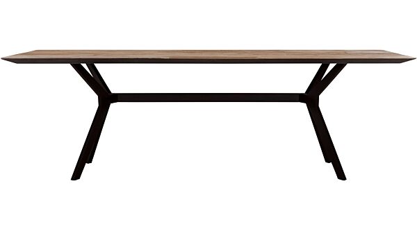 Table d'intérieur Metropole 225 cm x 95 cm x 78 cm en bois de teck récupéré avec structure Boomerang en métal noir