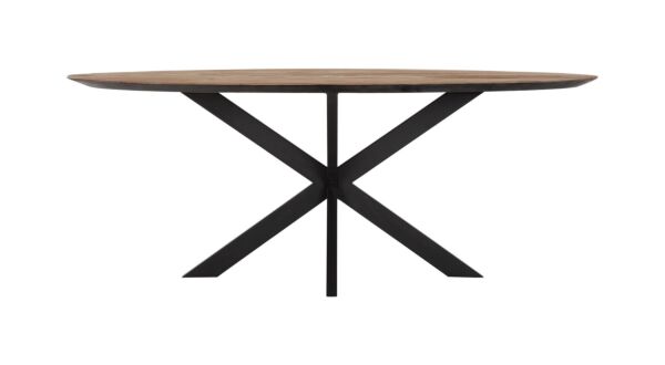 Table d'Intérieur Intemporelle Ovale 200 cm Teck Recup Avec Piétement Métal Noir - Chant Noir Rajeuni - DTP Home