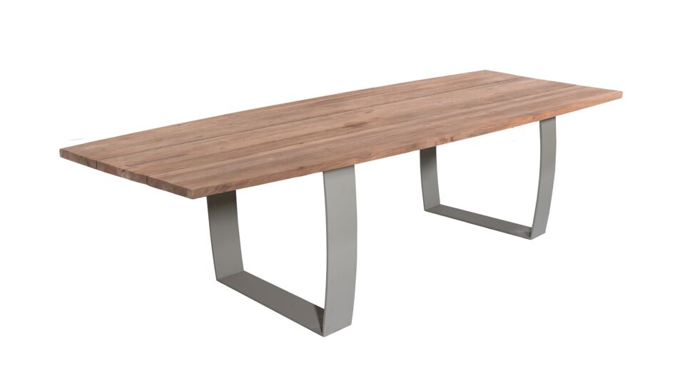 Table de jardin en teck Fanny 300 cm x 115 cm avec pieds en métal et tapis en lin - Recup Teck main product photo