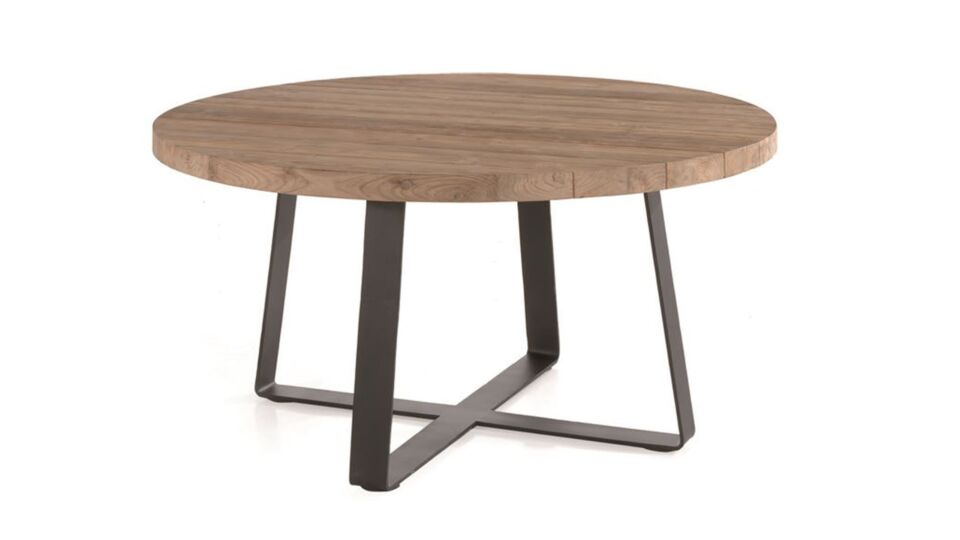 Teak-Gartentisch Magdalena, Durchmesser 160 cm x H77 cm, mit Beinen, Metall schwarz matt – Recup-Teak main product photo