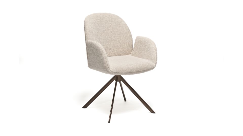 Chaise de salle à manger Luna, tissu Serenity beige 03, piètement pivotant en métal bronze, confort Prestige main product photo
