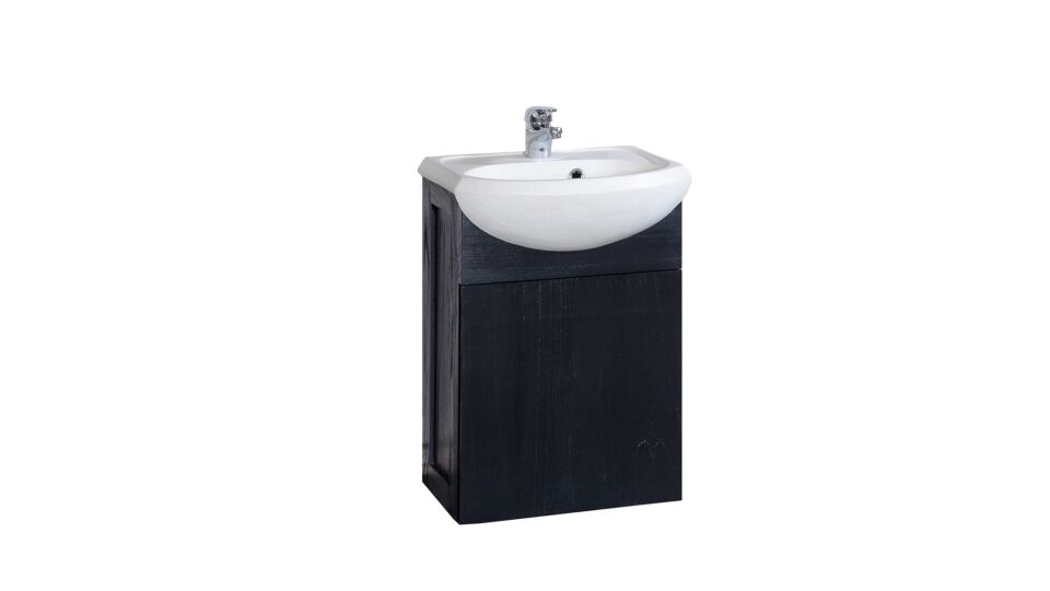 Lave-mains ovale Java noir + lavabo en terrazzo blanc main product photo