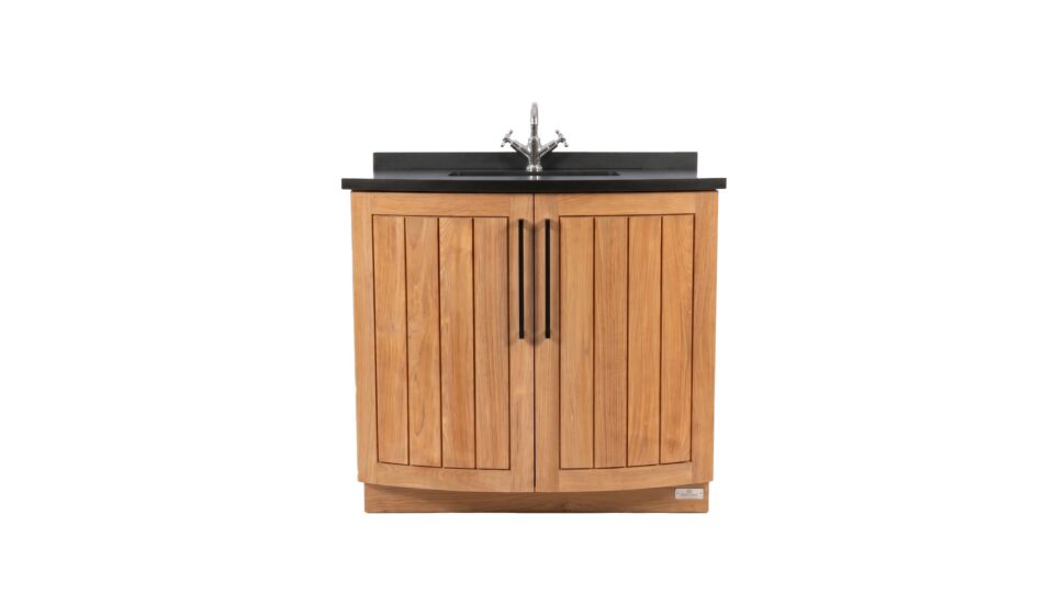 Meuble-lavabo en teck New Monaco 95 cm + 1 vasque carrée encastrée + granit mat main product photo