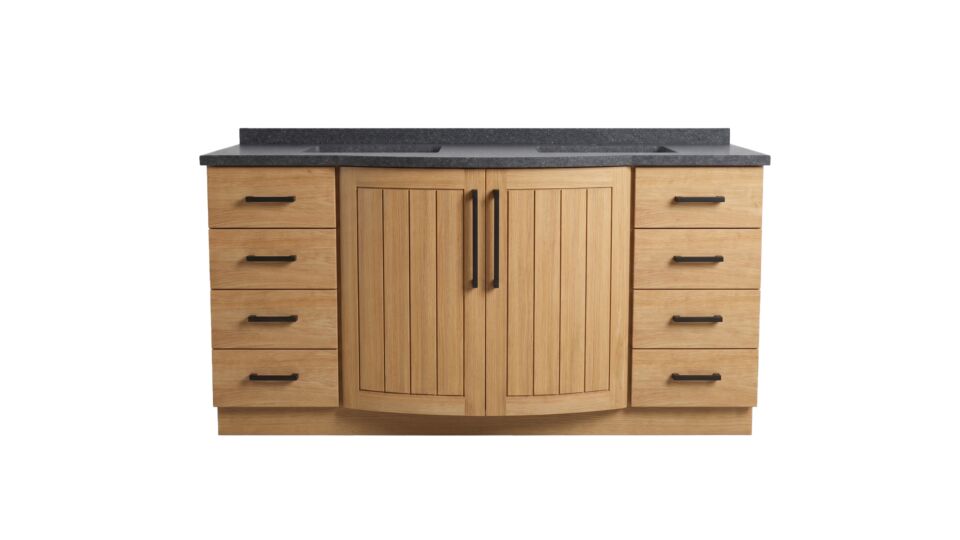 Teak Badkamermeubel New Monaco 175cm Met Mat Zwarte Graniet en Zwarte Grepen main product photo