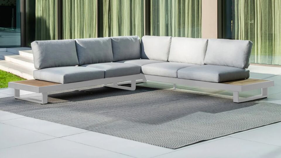 Alu Lounge Murcia Alu White Mat With Cushions Sunbrella Light Grey - Garden Prestige Collection main product photo