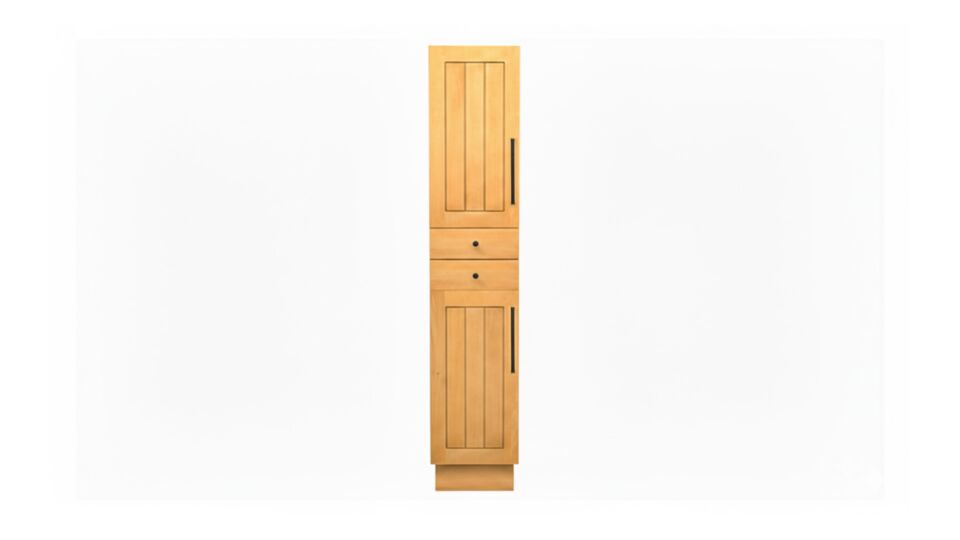Teak Kolomkast New Cannes met 2 Laden Links Opendraaiend en Zwarte Handgrepen main product photo