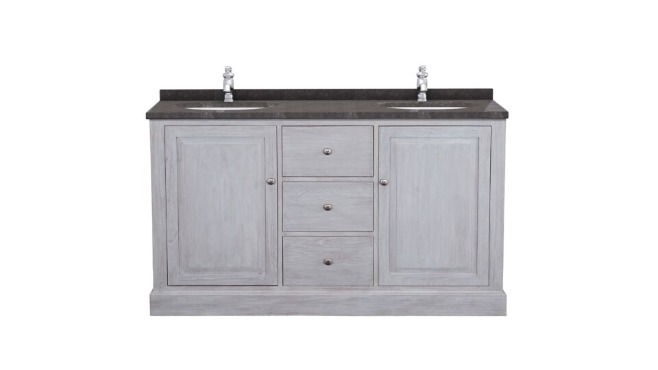 Bathroom furniture Retro Grey 150 cm with drawers + 2 oval washbasins + bluestone main product photo