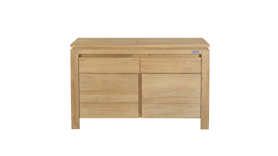 Teak Badkamermeubel New Toulouse 120cm Greeploos 2 Draaideuren + 2 Laden Met Vol Teakhouten Blad main product photo