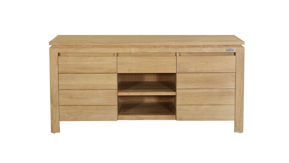 Teak Badkamermeubel New Toulouse 160cm Greeploos 2 Draaideuren + 3 Laden Met Vol Teakhouten Blad main product photo