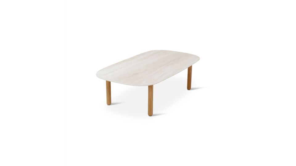 Romeo Salontafel 120cm x 65cm Teak Frame - Top Deens Ovaal Keramiek Travertino Look main product photo