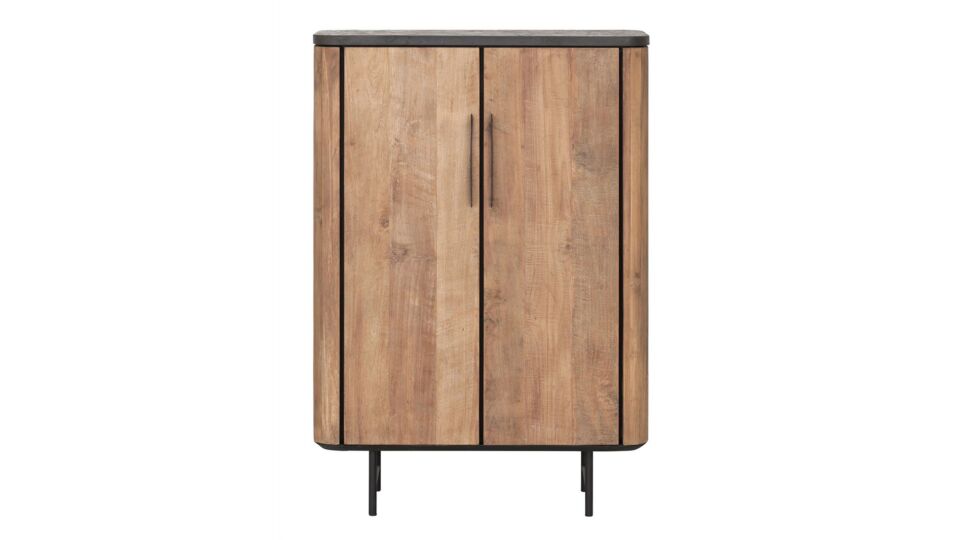 Soho Wandkast Laag Met 2 Deuren 130 x 40 x H90cm Recup Teak Met Zwart Metalen Onderstel main product photo