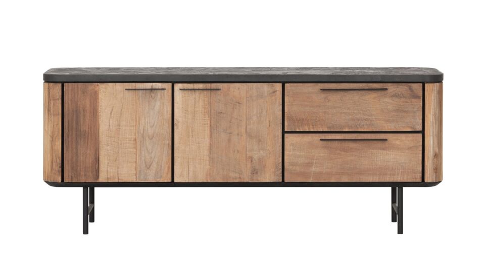 Soho TV-Meubel 150cm 2 Draaideuren + 2 Laden Recup Teak Op Zwart Metalen Onderstel main product photo