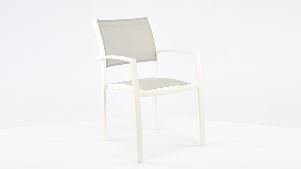 Alu Stacking Chair Namur White Matt - Light Grey Textilene + Alu Arm Rest main product photo