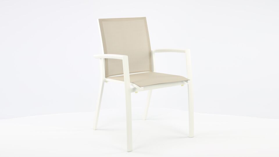 Chaise empilable en aluminium Sydney White Mat - Textilène taupe clair main product photo