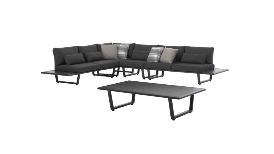 Alu Lounge Set Palma Black Mat + Rope Black With Cushions Color Dark Gray Olefin main product photo