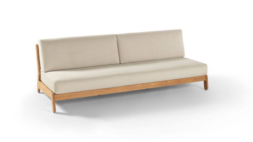 Canapé 3 places Teak Lounge Grace + Coussins d'assise et de dossier en mousse à séchage rapide écru main product photo