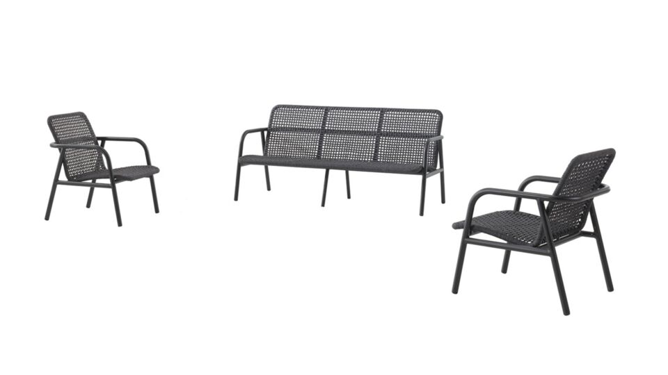 Alu Lounge Diego 2x 1-Zit + 1x 3-Zit Black Mat - Rope Black main product photo