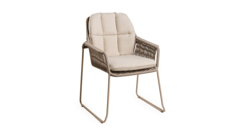 Chaise empilable Alu Rivera, structure et corde, couleur champagne + coussin d'assise et de dossier blanc Navajo main product photo