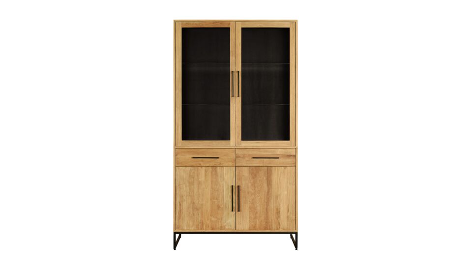 Vitrine Inca mit 4 Drehtüren und 2 Schubladen 110 cm Teak hell gebürstet – Diamond Collection main product photo