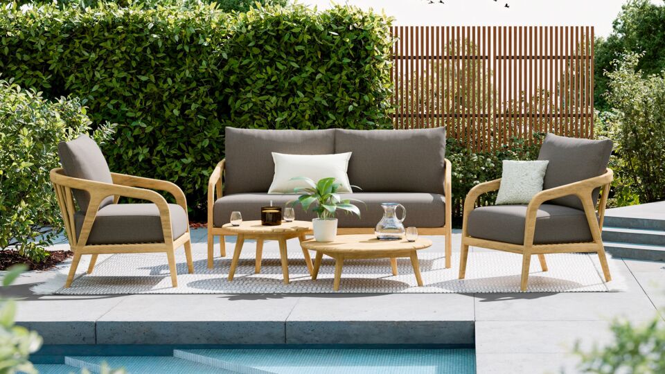 Florence Lounge Set + Coffee Table S/2 Wood Acacia Light Teak - Cushions Serval Antracite Olefin 370 - Luxury Lounge main product photo