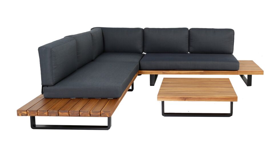 Bari Corner Lounge 3-teilig – Alu-Gestell Anthrazit + Akazienplatte – Kissen Anthrazit Olefin 240 main product photo