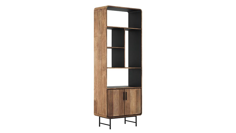 Evo Wall Cabinet 80cm 2 Revolving Doors Recup Teak - Black Metal Base main product photo