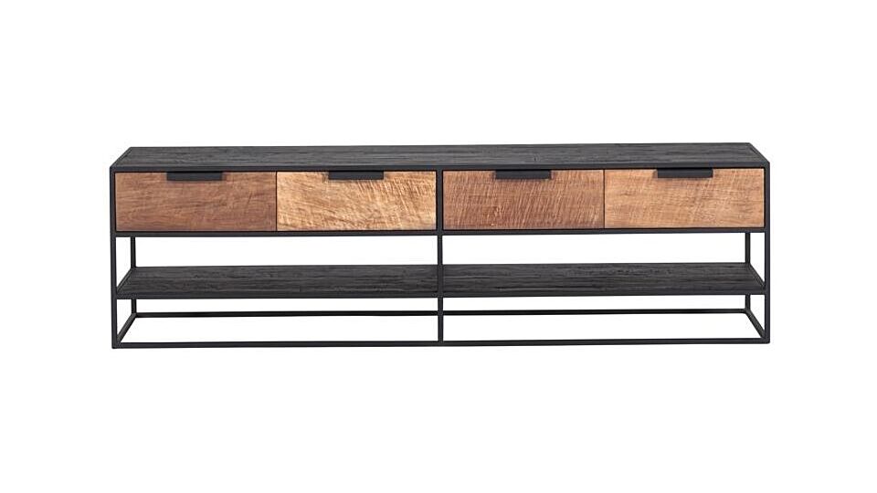 Cosmo TV-Wandregal, TV-Regal mit 4 Schubladen, 180 cm x 40 cm x H 50 cm, Recup-Teakholz mit schwarzem Metallrahmen main product photo