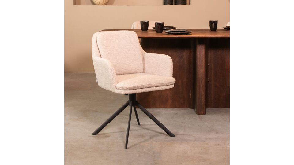Eetkamerstoel Joy - Naturel Boucle - Zwart Metalen Onderstel main product photo