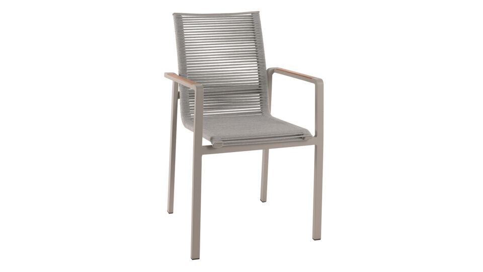 Alu Stacking Chair Aruba Linen Matt Alu With Teak Arm + Beige Rope main product photo