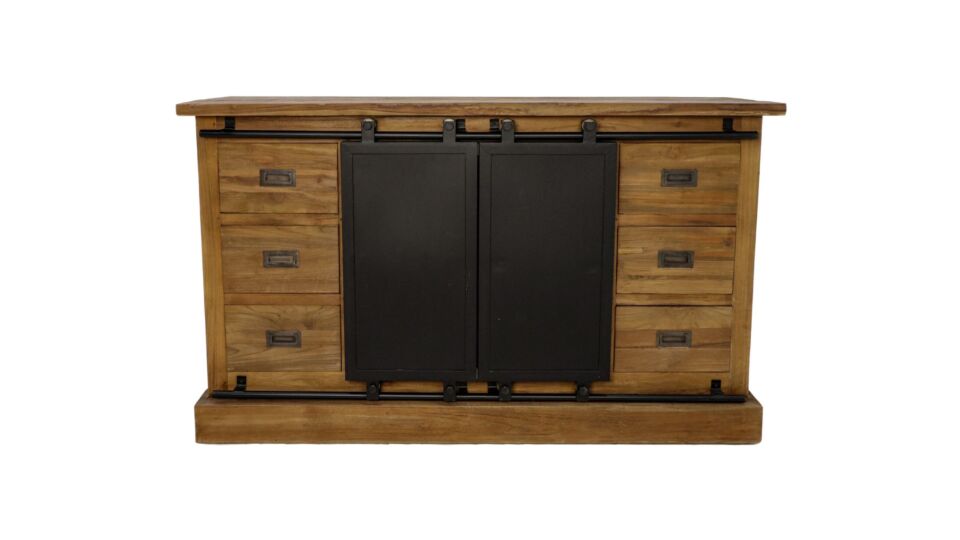 Wood Signature Dressoir Met 6 Laden en 2 Metaaldeuren 180cm x 50cm x H85cm Vintage Teak main product photo