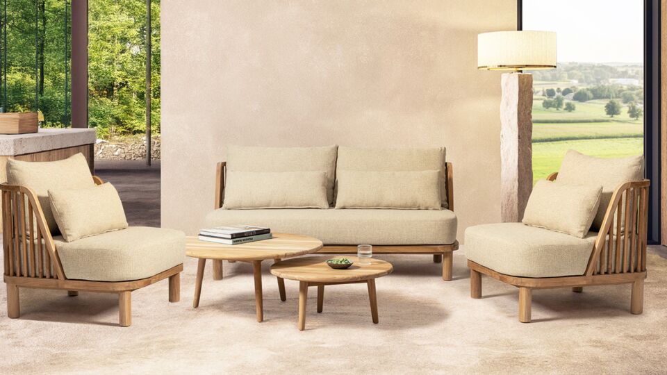 Teak Lounge Spindel Sofa set 1 x 2-zit + 2 x club + set/2 salontafels main product photo