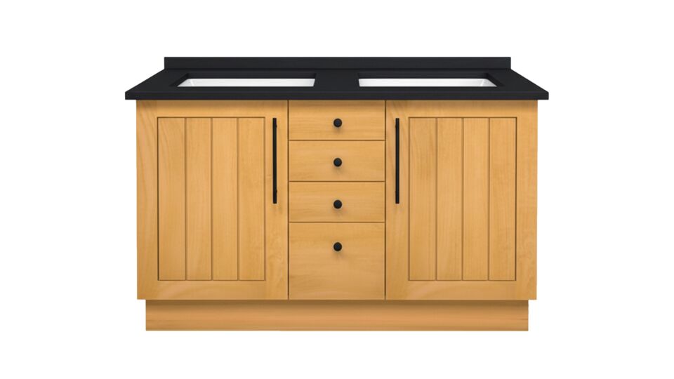 Teak Badkamermeubel New Cannes Black 150cm Met Mat Zwarte Graniet main product photo