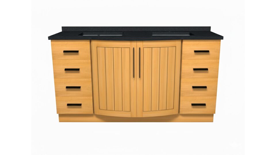 Teak Badkamermeubel New Monaco 175cm Met Mat Zwarte Graniet en Zwarte Grepen main product photo