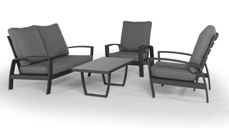 Alu Lounge Valencia Sofa Set 2-Seater + 2xRelax Charcoal Frame With Swiss Fabric Cushion + Coffee Table Trespa Forest Grey main product photo