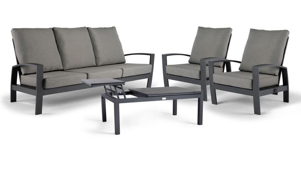 Alu Lounge Valencia Sofa Set 3-Seater+2 Relax Charcoal Frame With Swiss Fabric Cushion + Flip-Up Coffee Table Trespa Forest Grey main product photo