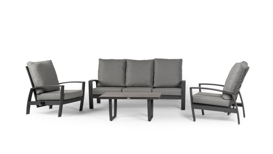 Alu Lounge Valencia Sofa Set 3-Seater + 2xRelax Charcoal Frame With Swiss Fabric Cushion + Coffee Table Trespa Forest Grey main product photo