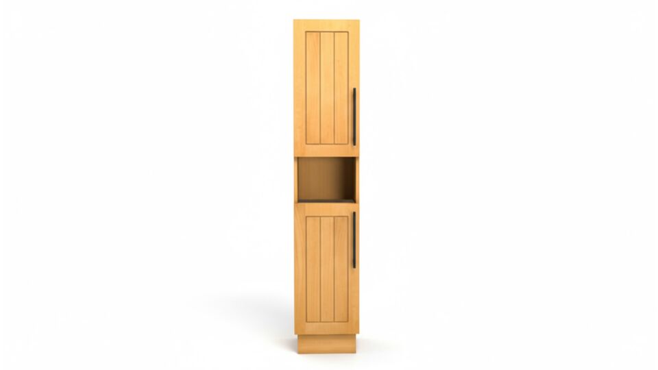Teak Kolomkast New Cannes met Nis Links Opendraaiend en Zwarte Handgrepen main product photo